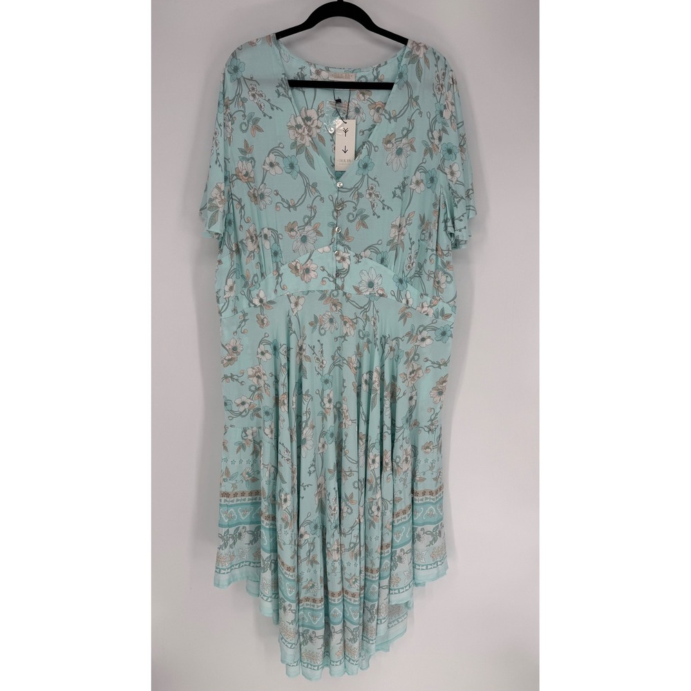 STARLING REINE SEAFOAM SPIRITED FLORAL MAXI‎ DRESS XL/22 NWT BEACH SUMMER FLORAL